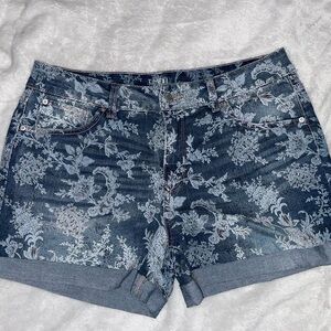 Women's Blue Floral Denim Shorts